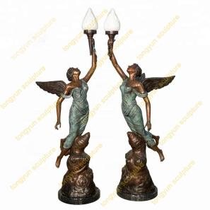 Life Size Bronze Angel Statue With Lamp