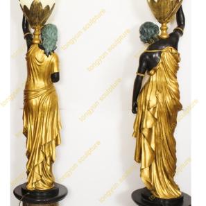 Customized Size Outdoor Garden Sculpture Bronze Lady Lamp Statue