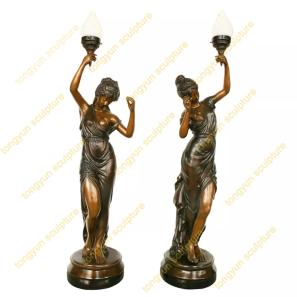 Hot Sale Outdoor Bronze Statue Light Lamp Woman Sculpture