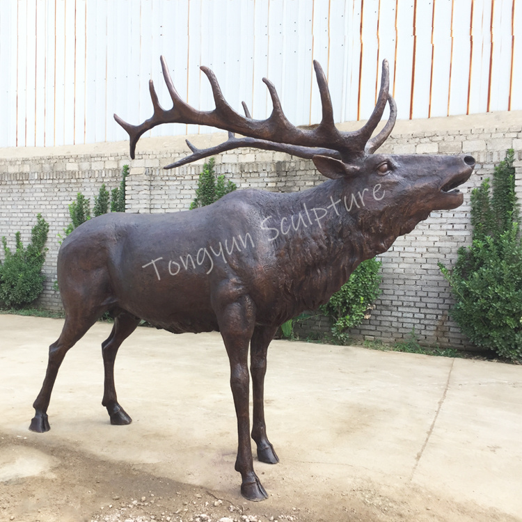 Outdoor Garden Large Copper Brass Three Elk Bronze Deer Sculpture Statue