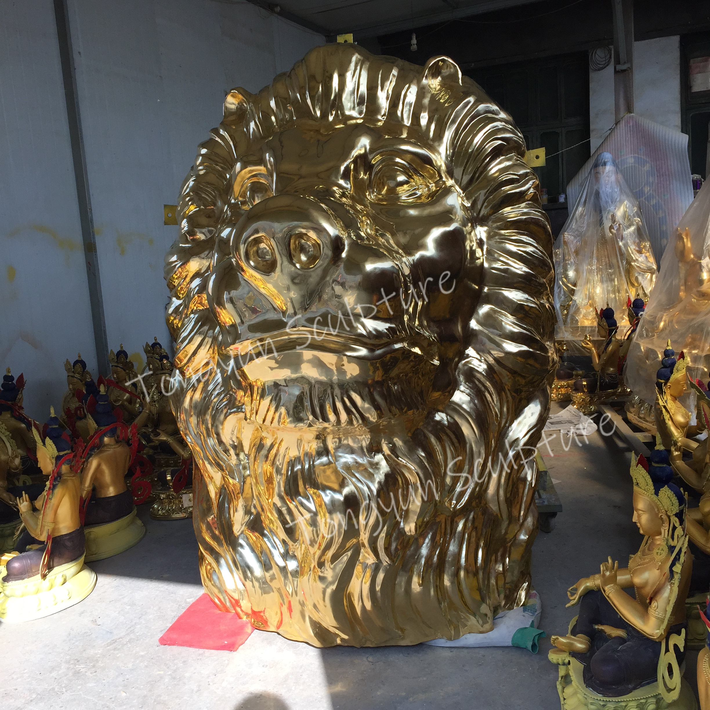 Hot Sale Wall Door Decoration Metal Life Size Bronze Animal Face Design Brass Lion Head