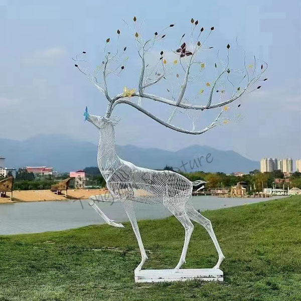 Life Size Metal Stainless Steel Deer Statue Sculpture For Outdoor Garden