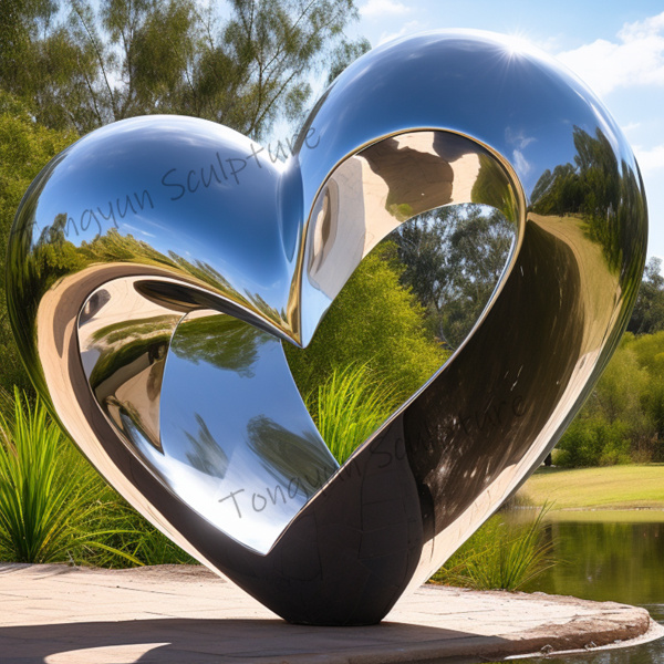 Modern Sky Mirror Large Big Metal Sculpture Art Stainless Steel Abstract Heart Sculpture for Outdoor