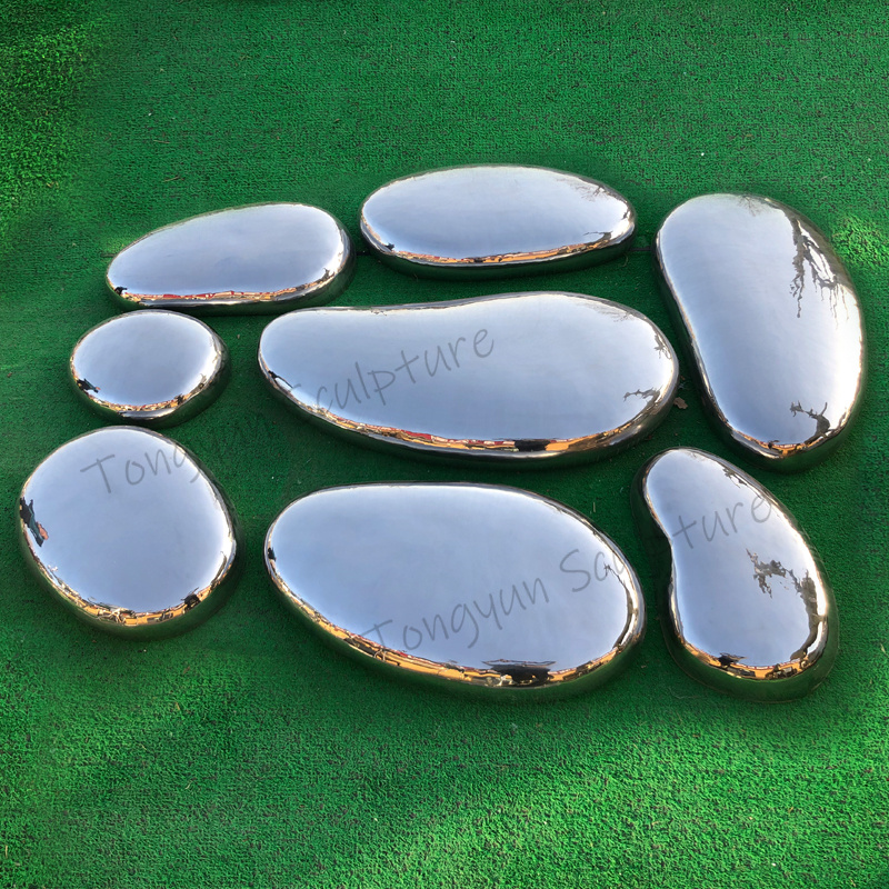 Custom Modern Garden Mirror Polishing Metal Stone Pebble Shape Elliptical Stainless Steel Sculpture For Outdoor