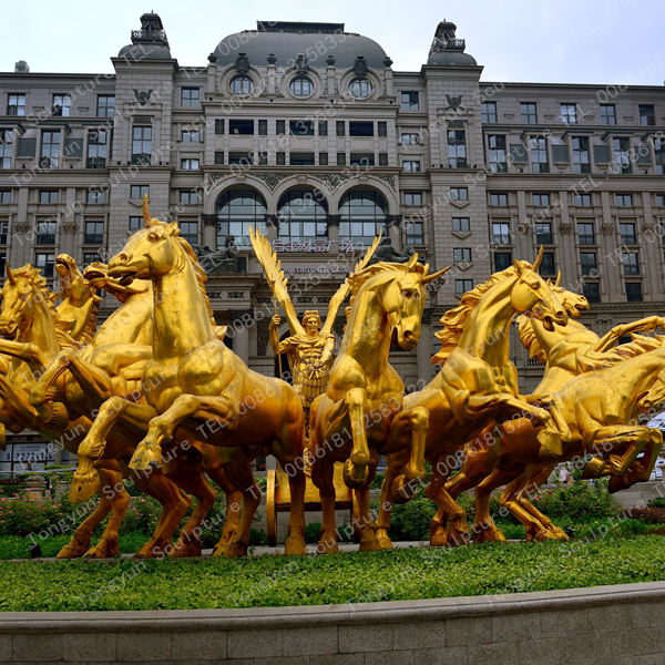 Outdoor Life Size Apollo Chariot and Horse Bronze Sculpture