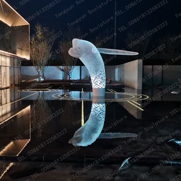 New Modern Outdoor Courtyard Large Size Stainless Steel Hollow Whale and Dolphin Sculpture