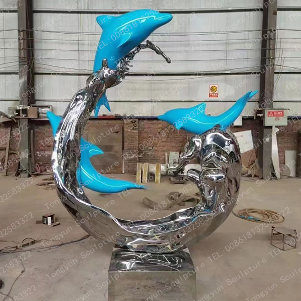 Popular Outdoor Garden Decoration Stainless Steel Dolphin Statue