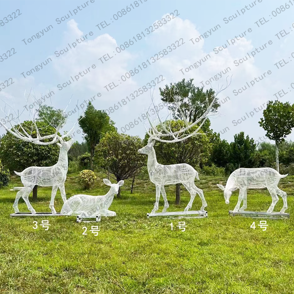 Custom Modern Outdoor Life Size Garden Abstract Animal Stainless Steel Metal Crafts Deer Sculpture