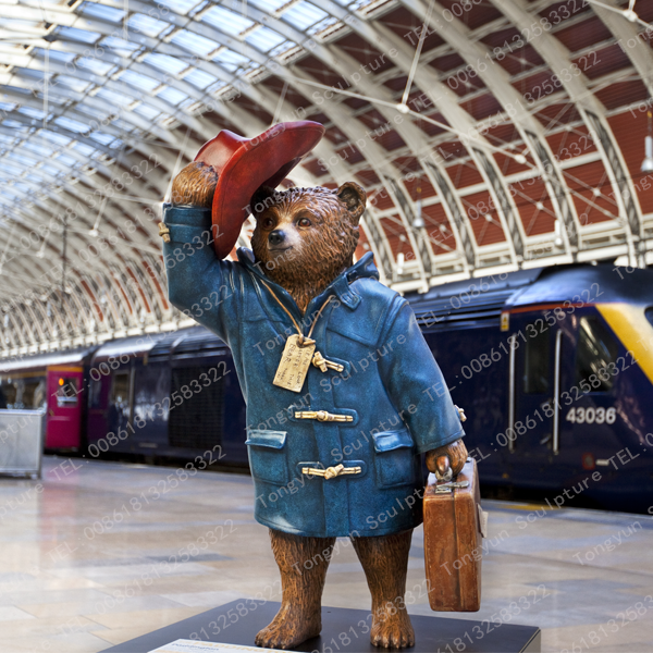 Garden High Decor Quality Life Size Bronze Paddington Bear Sculpture for Sale