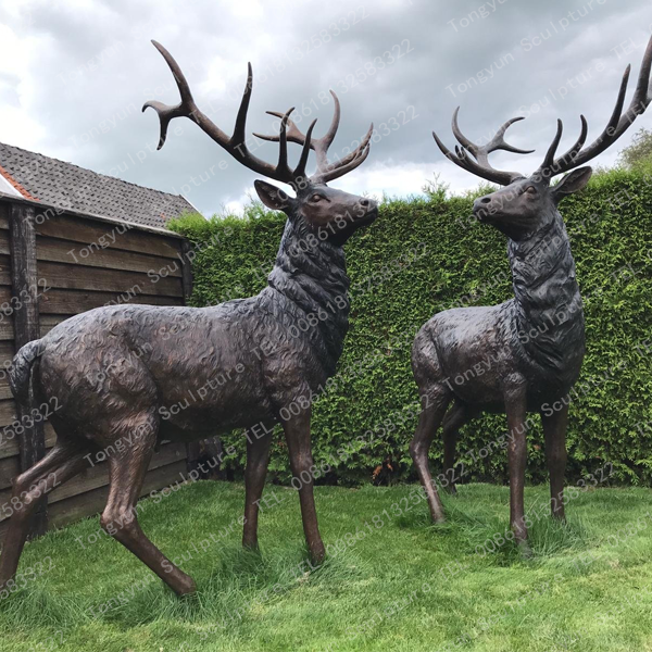 New Arrival Garden Bronze Deer Sculpture Large Standing Brass Elk Statue
