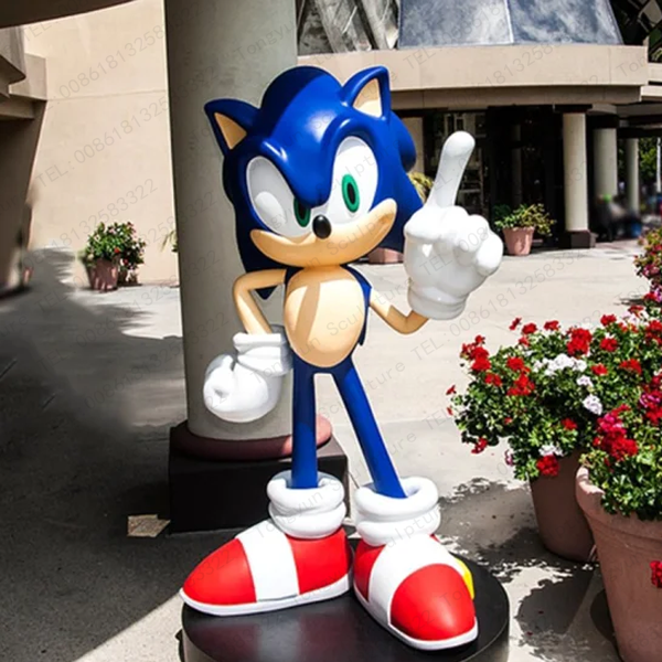 Custom Cartoon Movie Action Resin Blue Statue Fiberglass Steel Sonic Sculpture