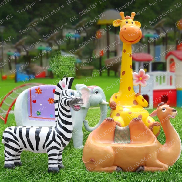 Outdoor Cartoon Animal Fiberglass Bench Seat Chair Sculpture for Amusement Park Decoration