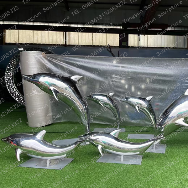 Life Size Stainless Steel Dolphin Sculpture Resin Sculpture for Garden Theme Decoration