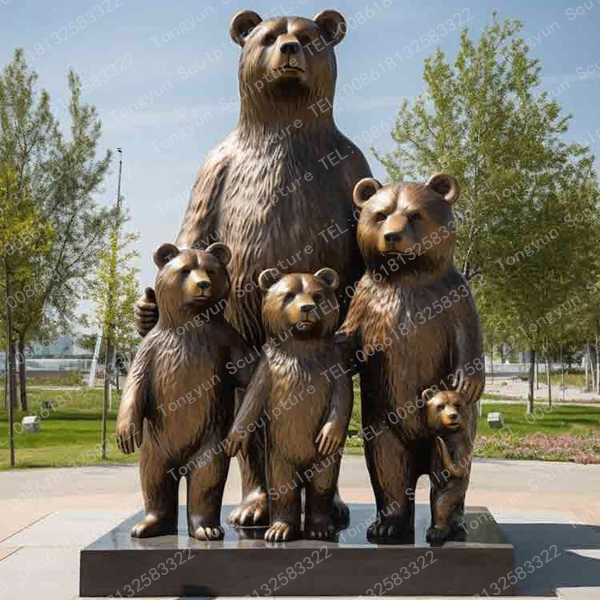 Custom Large Bronze Bear Family Statue Garden Park Decoration