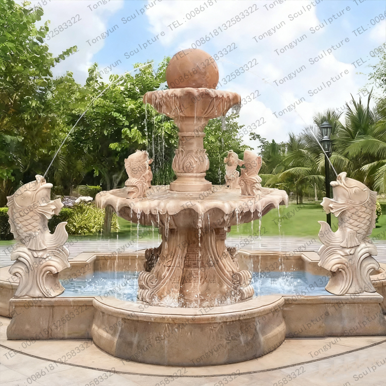 Marble Fish Water Garden Outdoor Fountain With Ball Sculpture