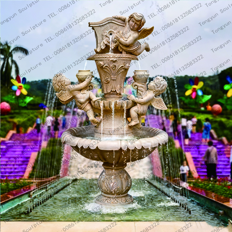 Three Children Playing Water Garden Fountain Sculpture For Sale
