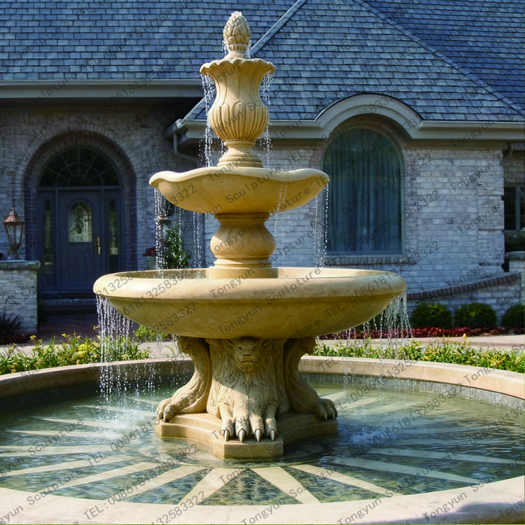 Tiered Marble Water Fountain With Lion Statue Custom Factory