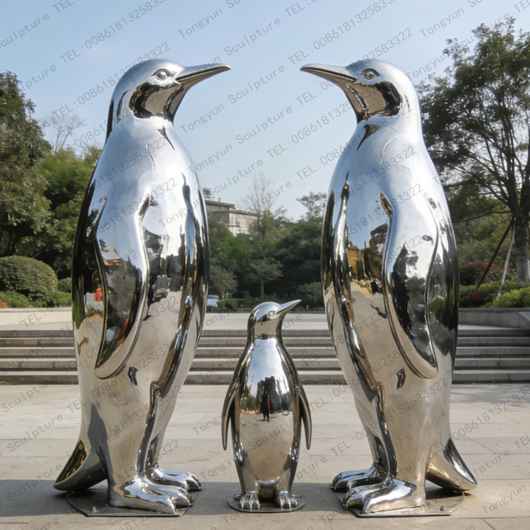 Customized large stainless steel Penguin sculpture