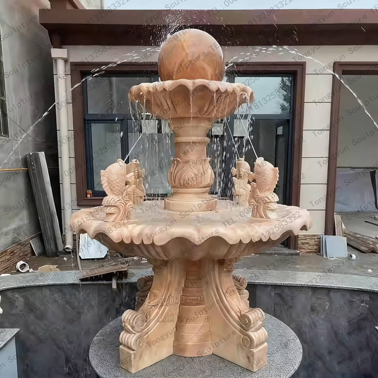 Marble Fish Water Garden Outdoor Fountain With Ball Sculpture.jpg