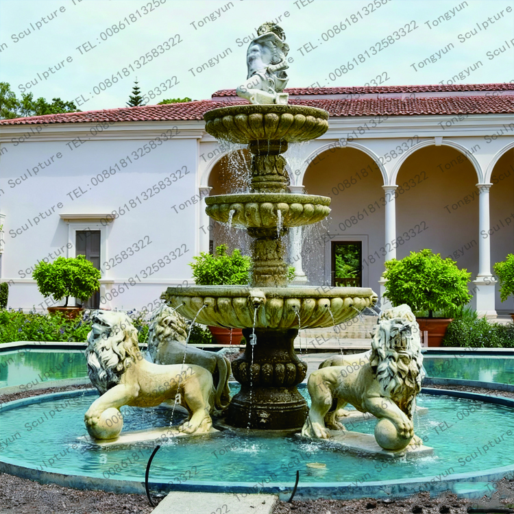 Outdoor White Marble Lion Water Garden Fountain Sculpture.jpg