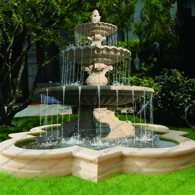 3 Tiered Sunset Red Marble Front Yard Fountain.jpg