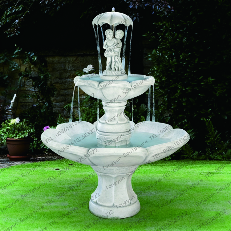 Two Angles with Umbrella Two Tiered White Marble Water Fountain Sculpture for Indoor and Outdoor Decoration.jpg