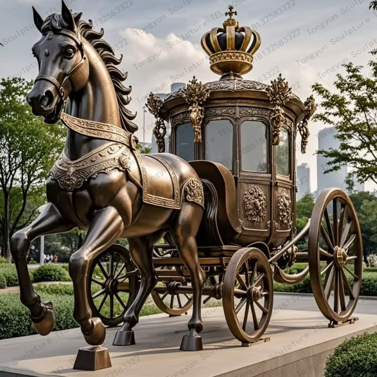 Royal Bronze Horse Drawn Carriage Public Art Sculpture For Sale.jpg