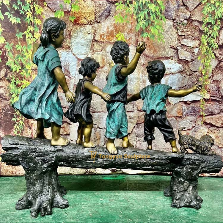 Little Kids Walking on a Log Bronze Outdoor Statue.jpg